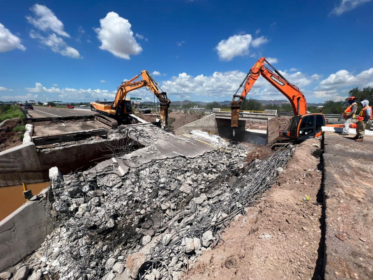 Avanzan trabajos de reparación de puentes colapsados en Guaymas-Empalme