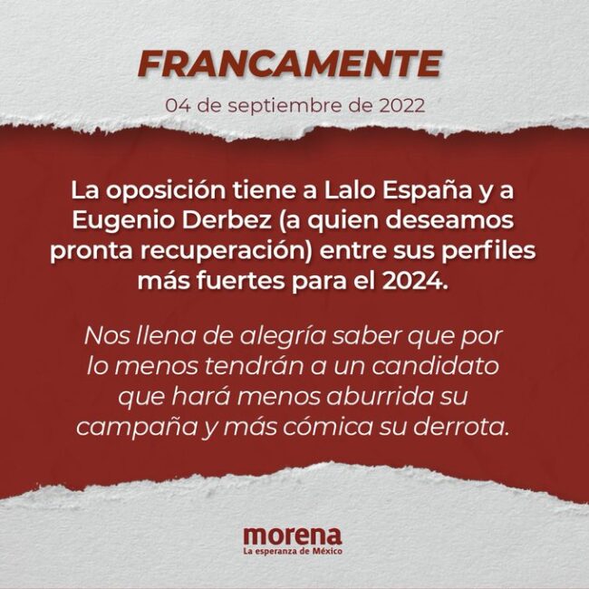Morena se burla de la oposición: deben postular a Lalo España y Eugenio Derbez Morena se burla de la oposición: deben postular a Lalo España y Eugenio Derbez