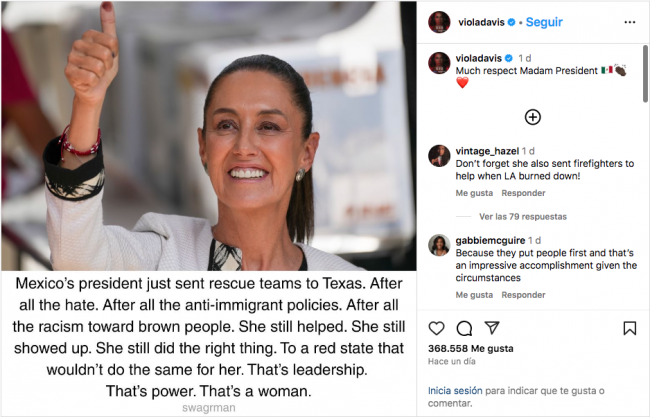 Viola Davis, actriz de EUA, reconoce apoyo de la Presidenta de México Claudia Sheinbaum ante inundaciones en Texas Viola Davis, actriz de EUA, reconoce apoyo de la Presidenta de México Claudia Sheinbaum ante inundaciones en Texas