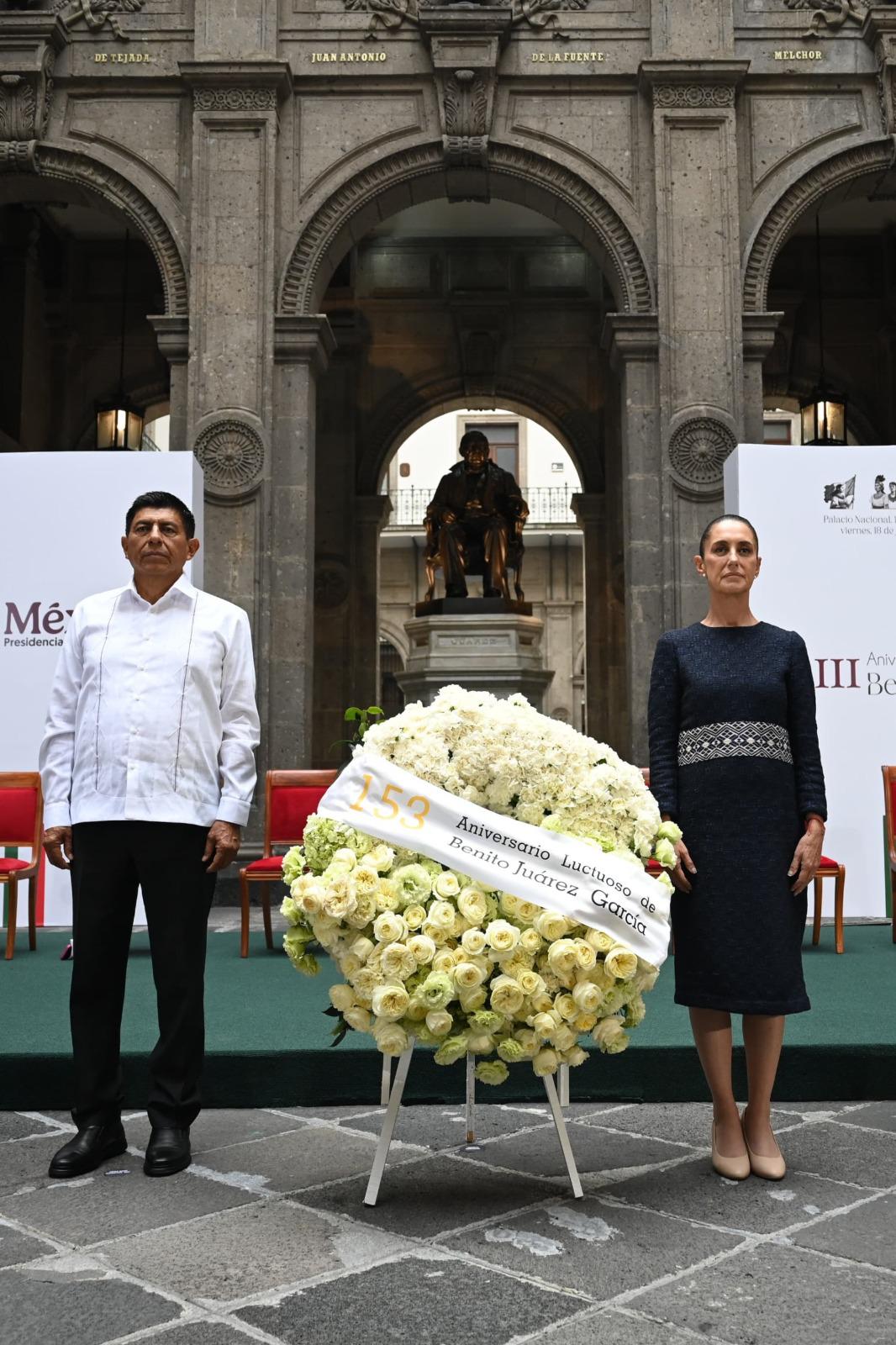 Presidenta Claudia Sheinbaum encabeza conmemoración del 153 Aniversario luctuoso de Benito Juárez