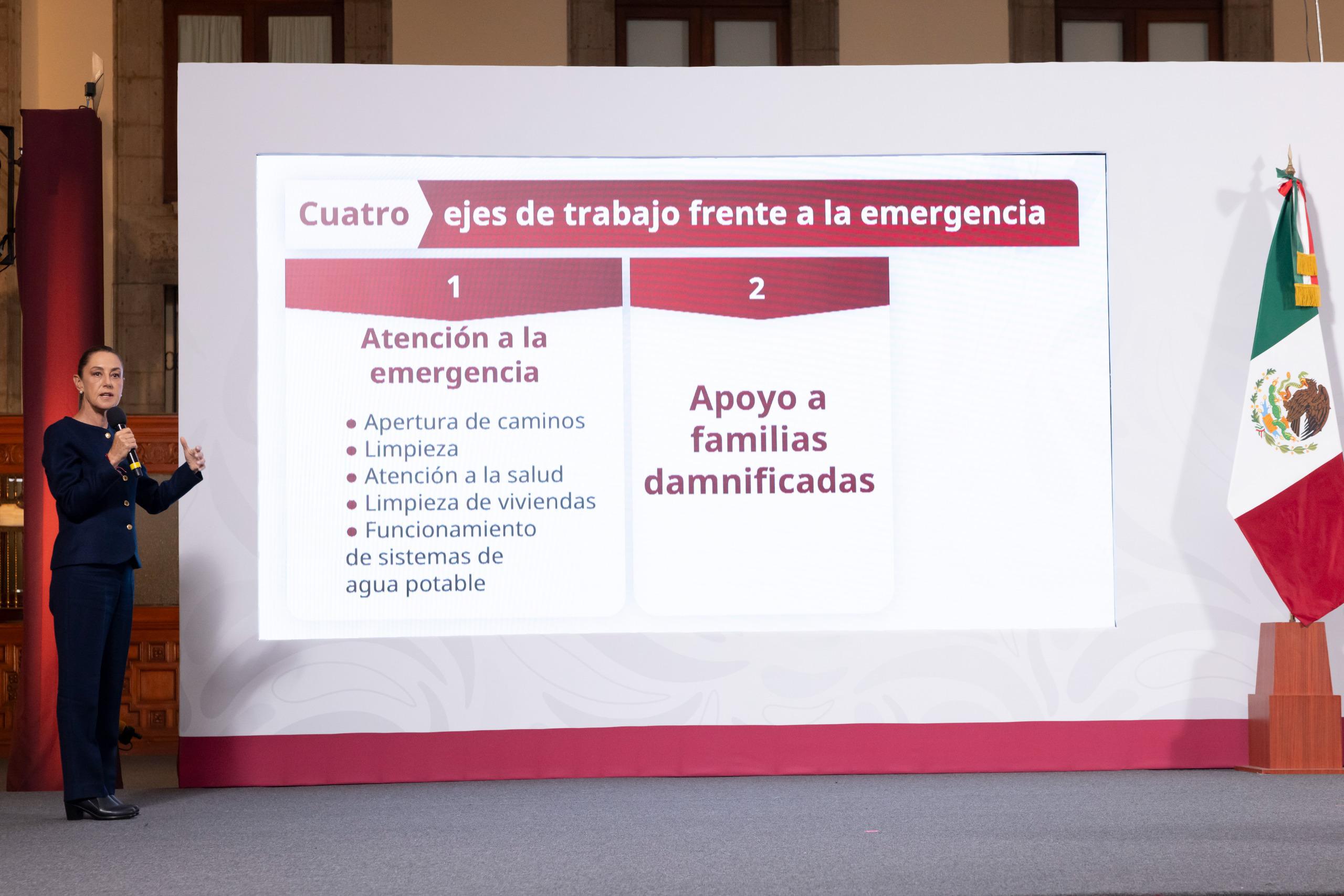 VIDEO: Presidenta Claudia Sheinbaum presenta 4 ejes de trabajo frente a la emergencia por lluvias