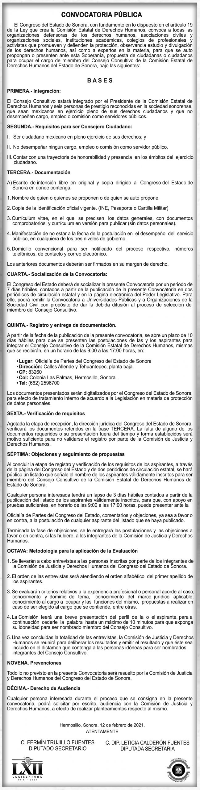 CONVOCATORIA CONSEJO CONSULTIVO DE LA COMISION ESTATAL DE DERECHOS HUMANOS CONVOCATORIA CONSEJO CONSULTIVO DE LA COMISION ESTATAL DE DERECHOS HUMANOS