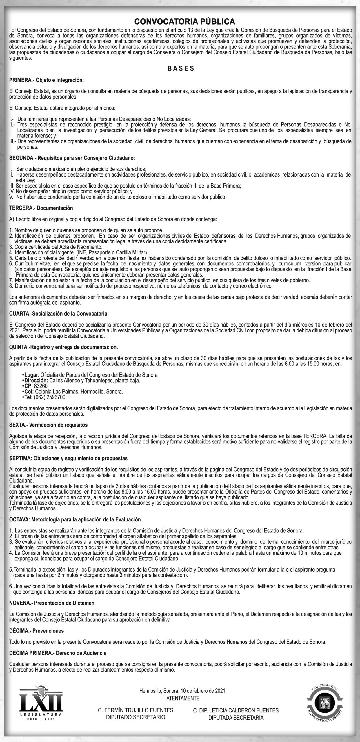 CONVOCATORIA DE LA COMISION DE BUSQUEDA DE PERSONAS CONVOCATORIA DE LA COMISION DE BUSQUEDA DE PERSONAS