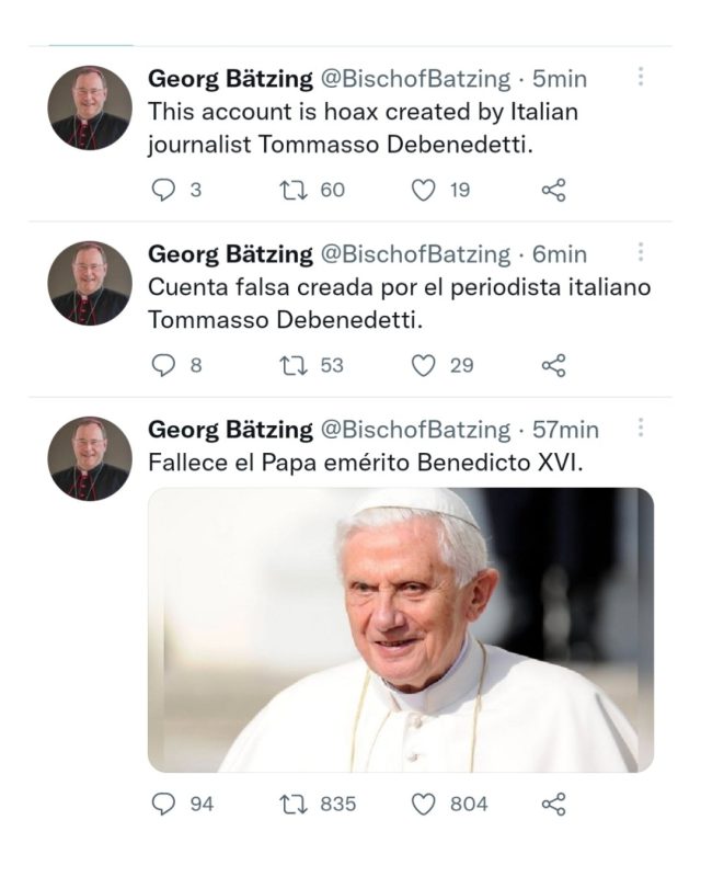 La falsa muerte del Papa Benedicto XVI que sacudió a las redes La falsa muerte del Papa Benedicto XVI que sacudió a las redes