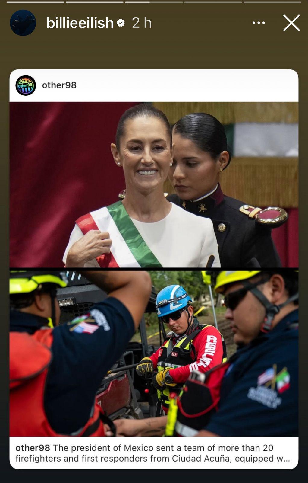 Billie Eilish aplaude ayuda humanitaria de Claudia Sheinbaum tras inundaciones en Texas