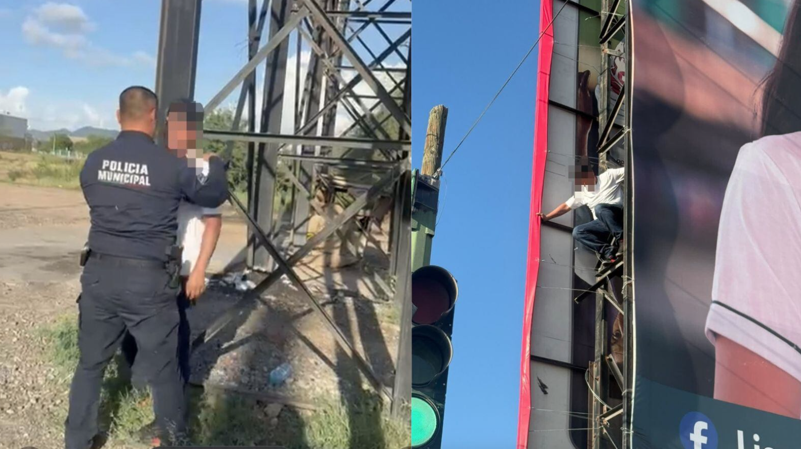 Policías de Hermosillo auxilian a hombre en crisis y logran que baje de una estructura de 10 metros
